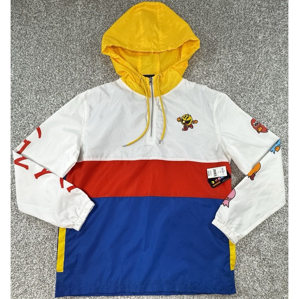 Namco Pac-Man Windbreaker Jacket Large Colorblock Bandai Japanese 1/4 Zip NEW!